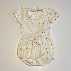 Well Dressed Wolf  (Omi Jo) White and Blue Indigo Stars Dot Romper